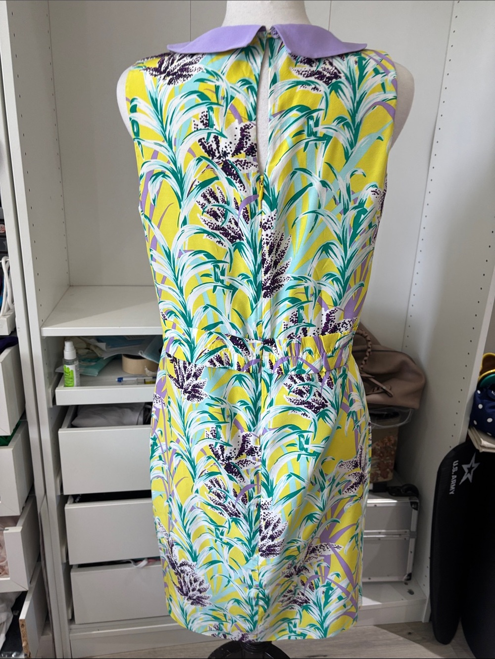 kate spade Yellow Tropical Print Mini Dress with Lavender Collar - Picture 4 of 15